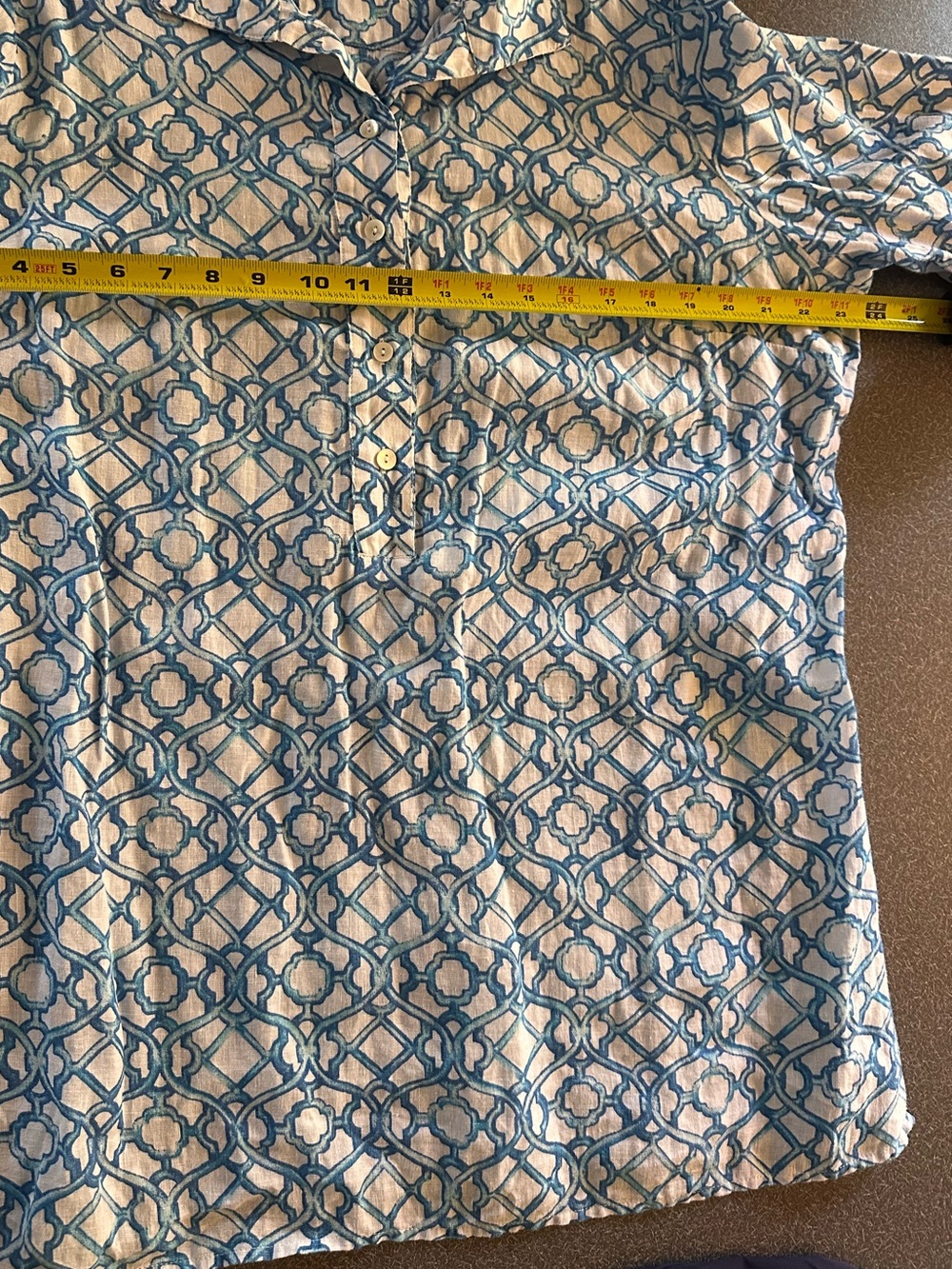 Chico's Blue White Lattice Trellis Linen Popover Tunic Blouse Size 3 XL / 16 - Picture 6 of 8